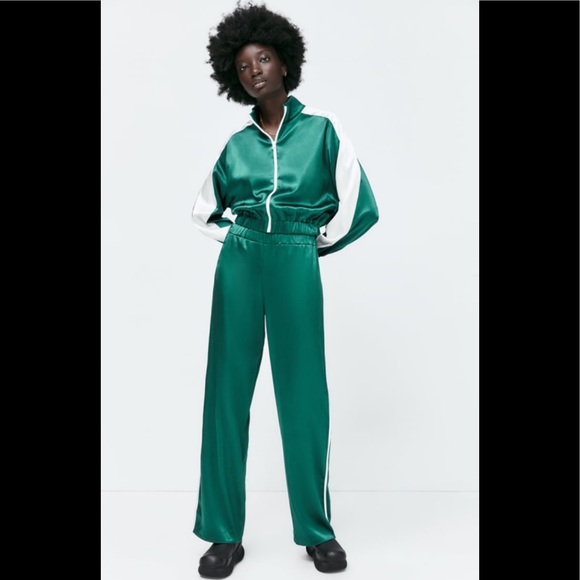 ZARA piped green satin jacket size small - Picture 2 of 10